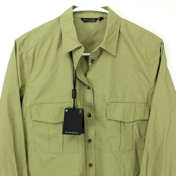 Massimo Dutti Button Up Shirt S Olive Green Long Sleeve Pockets Cotton Utility - Picture 1 of 5